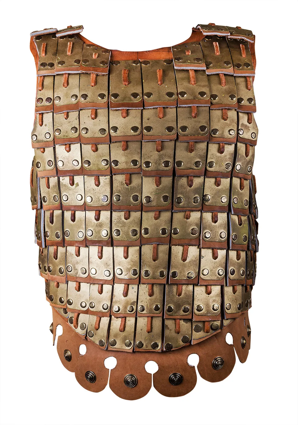 Lamellar cuirass · front view of the plates and leather lacing.