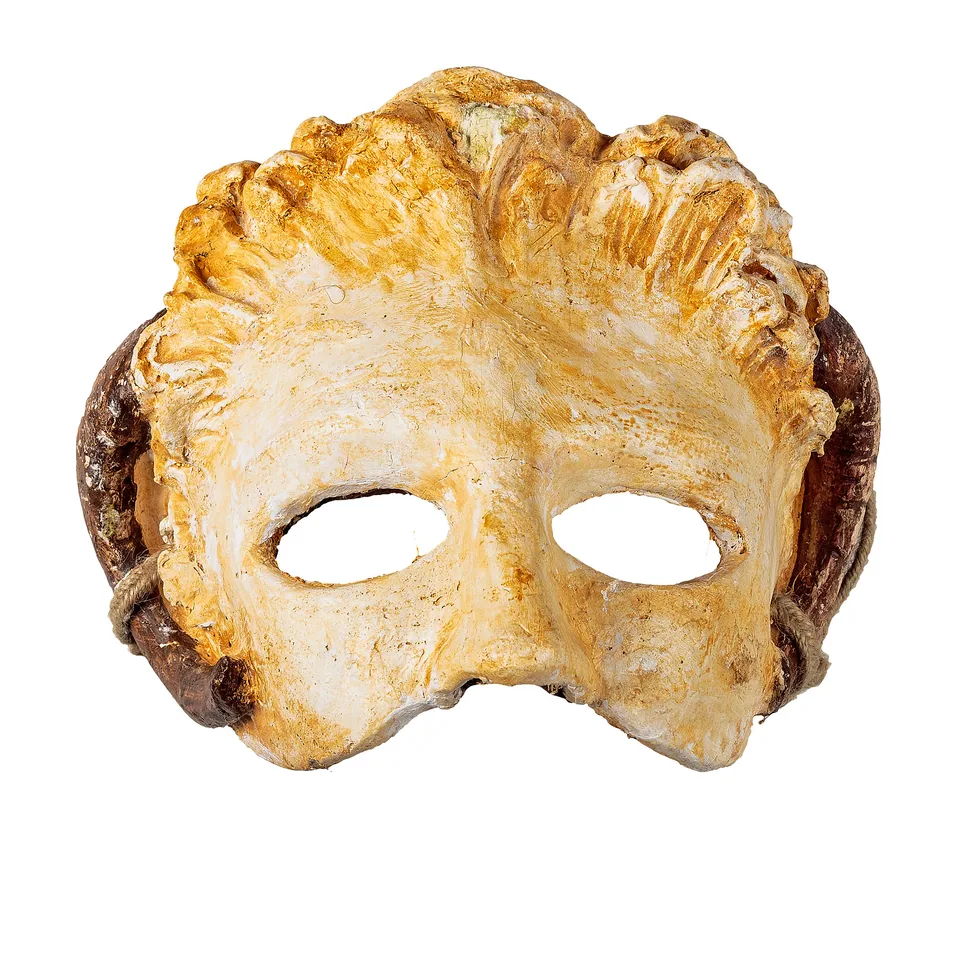 Pale half-mask with golden curls and dark curled side details