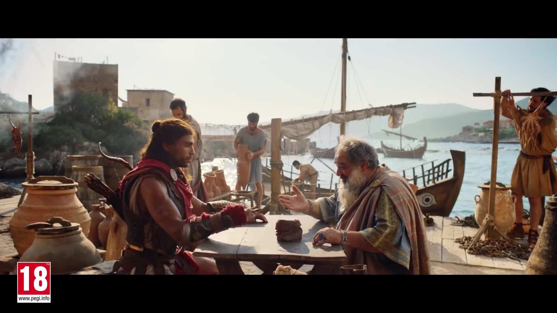 Assassin’s Creed Odyssey Choose Life trailer · ancient harbour environment Ancient harbour environment with vessels, pottery, rigging and performers in the Assassin’s Creed Odyssey live-action trailer