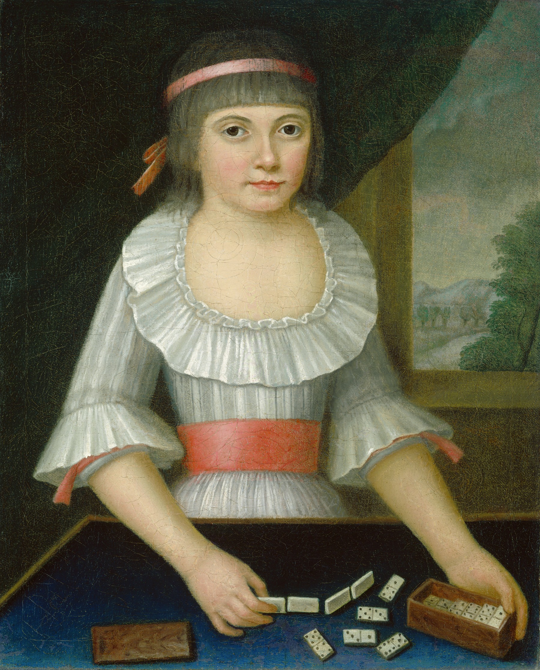 A mask that hides and advertises Historic painting known as The Domino Girl showing a masked woman