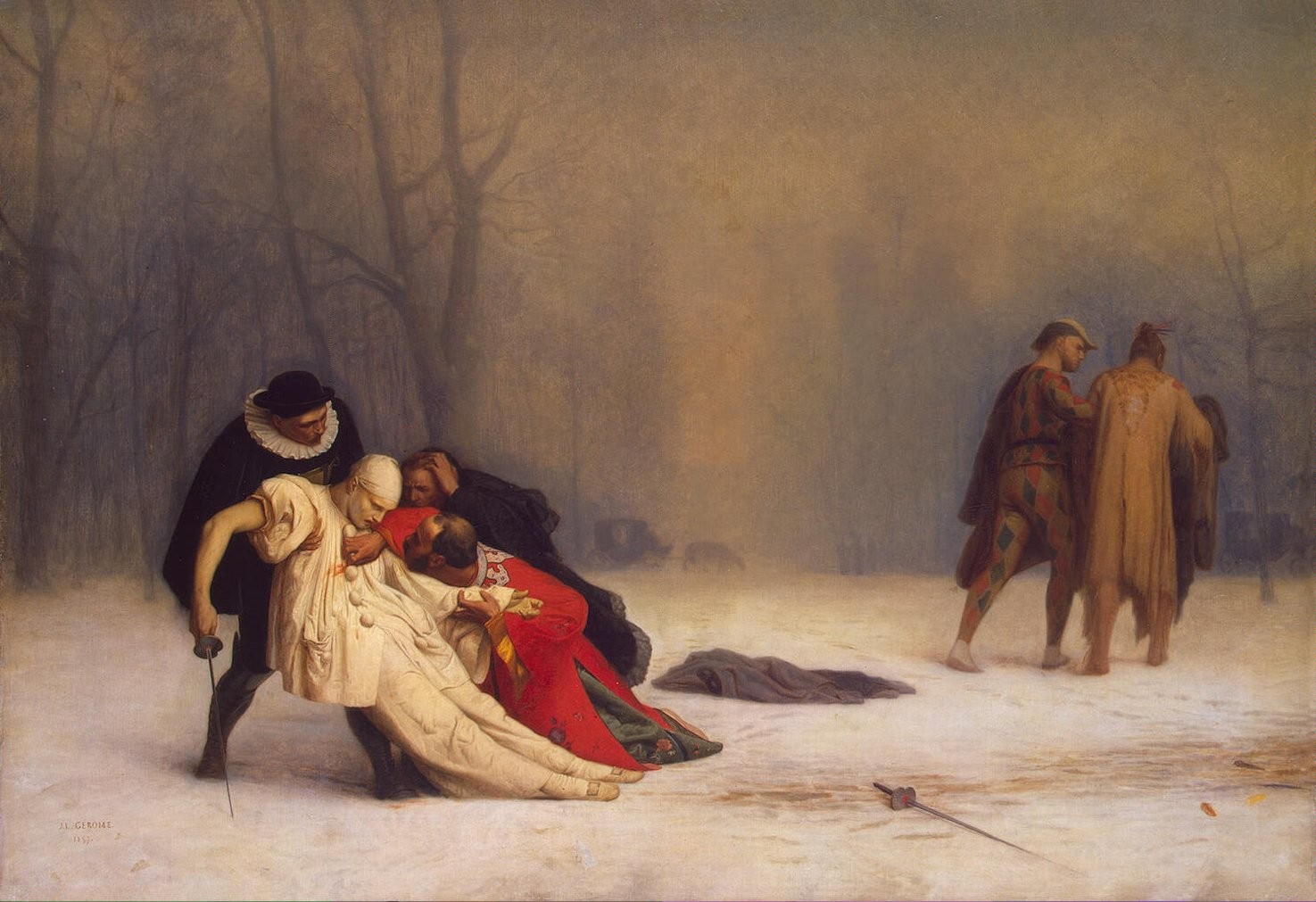 When masquerade spills into danger Jean Léon Gérôme painting of the aftermath of a duel following a masked ball