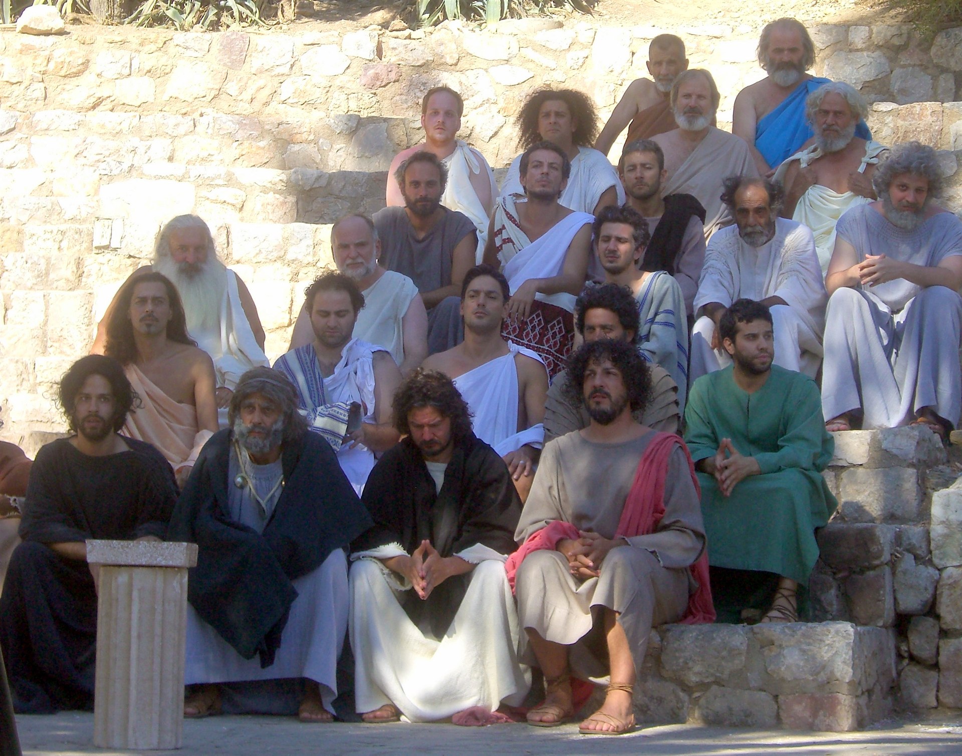 Filming for a Greek Television Series in Athens Performers in period dress during filming for a Greek television series in Athens