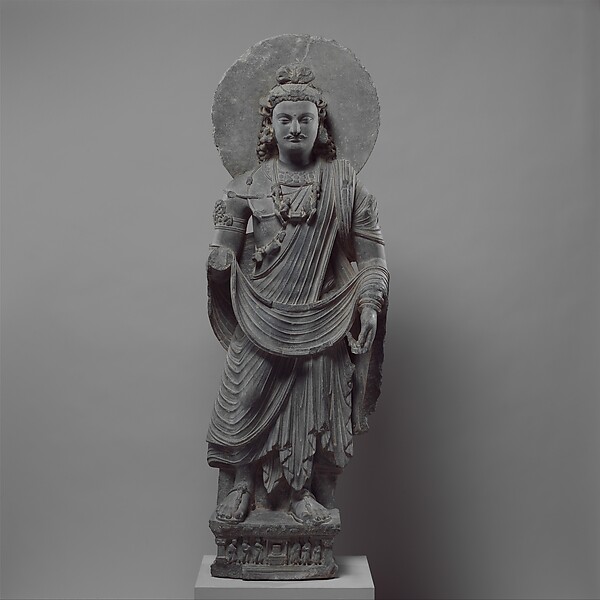 Standing Bodhisattva Maitreya from Gandhara Standing Bodhisattva Maitreya from Gandhara with classical modelling and elaborate regional dress