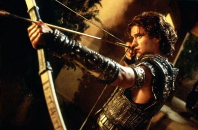 Troy (2004) Paris drawing a bow in a promotional still from Troy