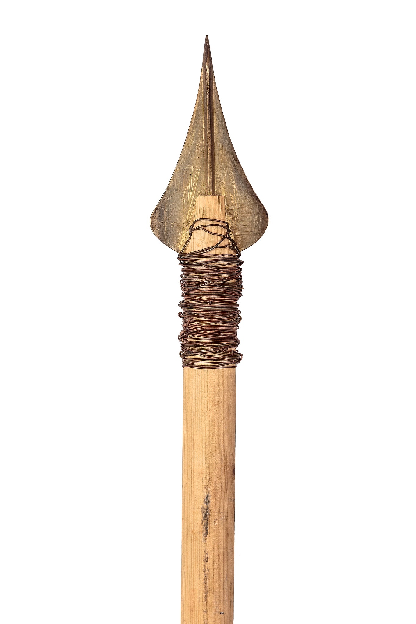 Leaf-shaped spearhead mounted and secured to a wooden shaft | Archaeopolis Objects Leaf-shaped spearhead mounted and secured to a wooden shaft, Archaeopolis Objects archive