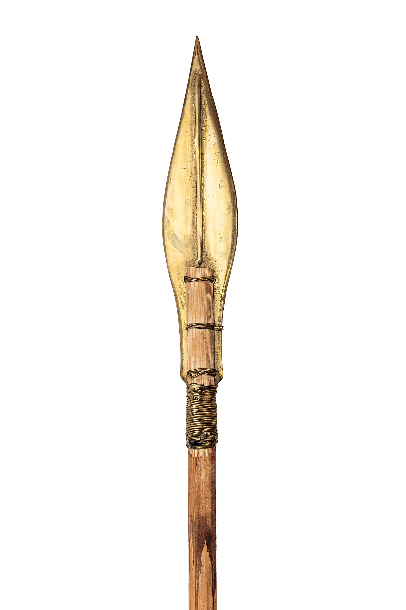 Long leaf-shaped spearhead mounted on a wooden shaft | Archaeopolis Objects Long leaf-shaped spearhead mounted on a wooden shaft, Archaeopolis Objects archive