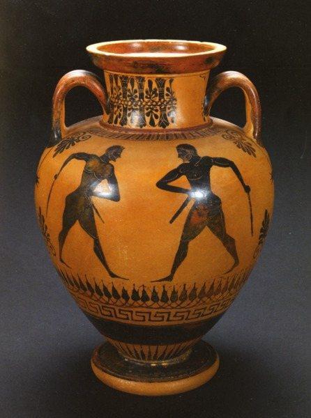 Black Figure Sword Duel | Athens Hoplites Project Black-figure pottery scene depicting a sword duel