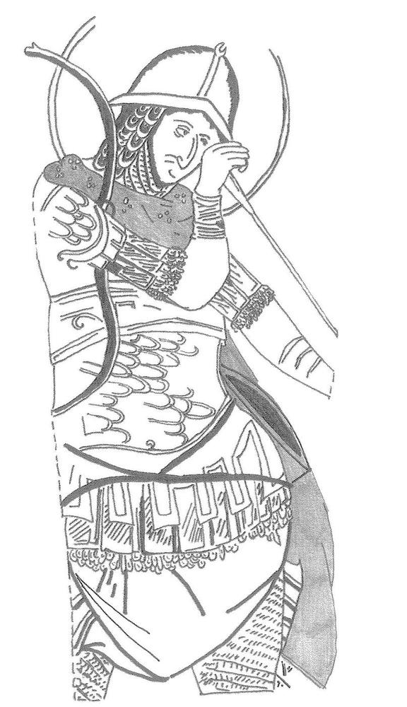 Curved Blade Source Drawing | Athens Hoplites Project Research drawing showing a curved blade carried at the warrior's side