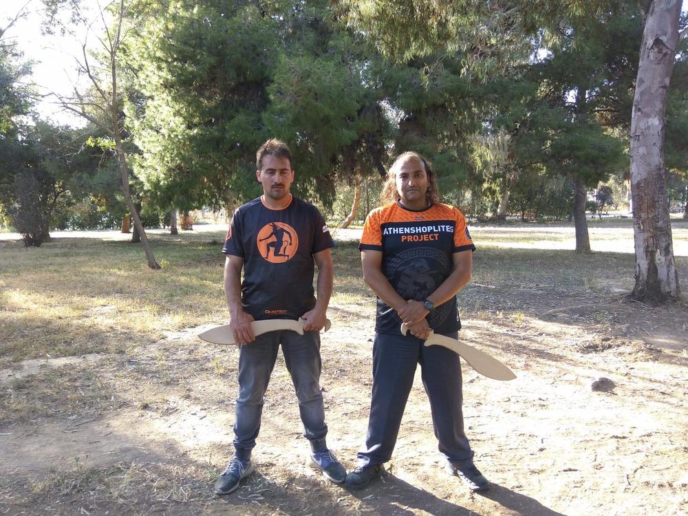 Outdoor Club Shirts Front | Athens Hoplites Project Two Athens Hoplites members wearing project shirts outdoors