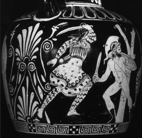 Pottery Armoured Swordsman | Athens Hoplites Project Ancient pottery detail showing an armoured swordsman in motion