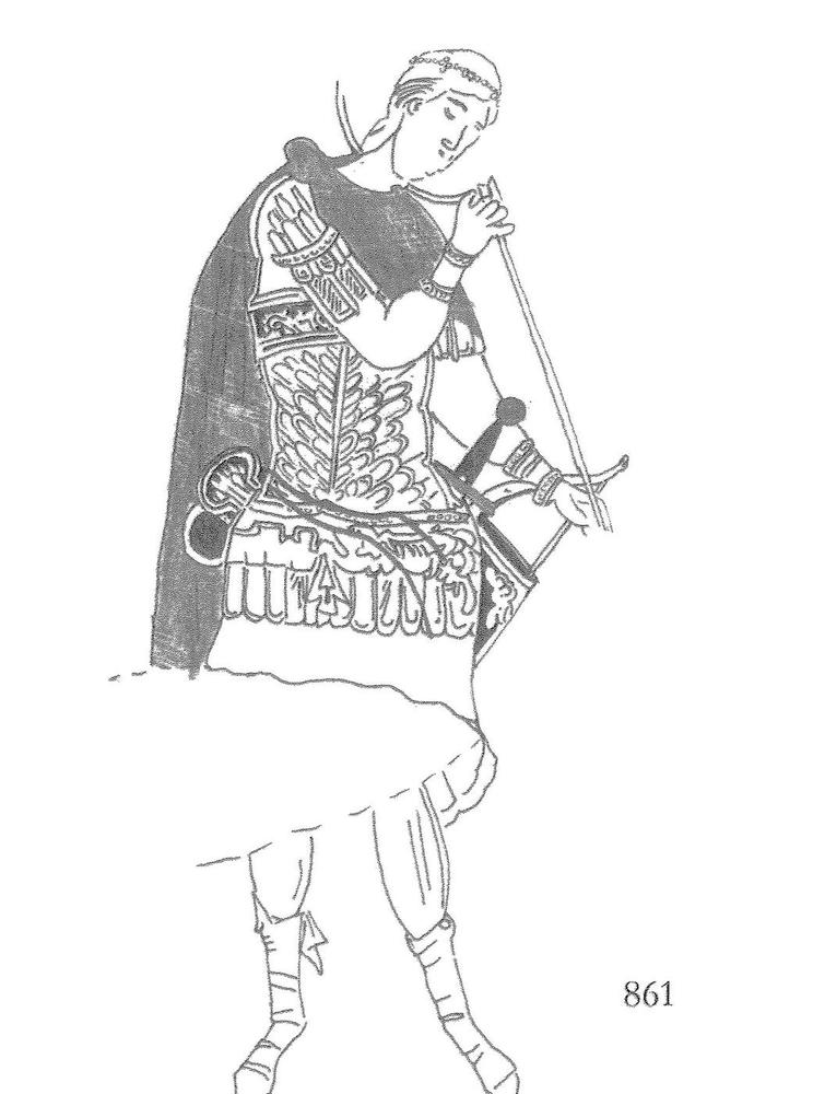 Sheathed Sword Source Drawing | Athens Hoplites Project Research drawing showing a sheathed sword in its historical dress context