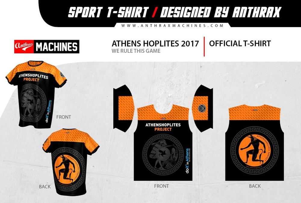 Sports Shirt Front Back | Athens Hoplites Project Front and back presentation of the black and orange Athens Hoplites sports shirt