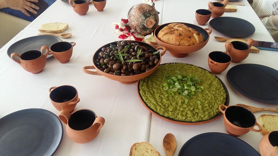 Ancient Greek gastronomy table and filming session for Échappées Belles in Athens