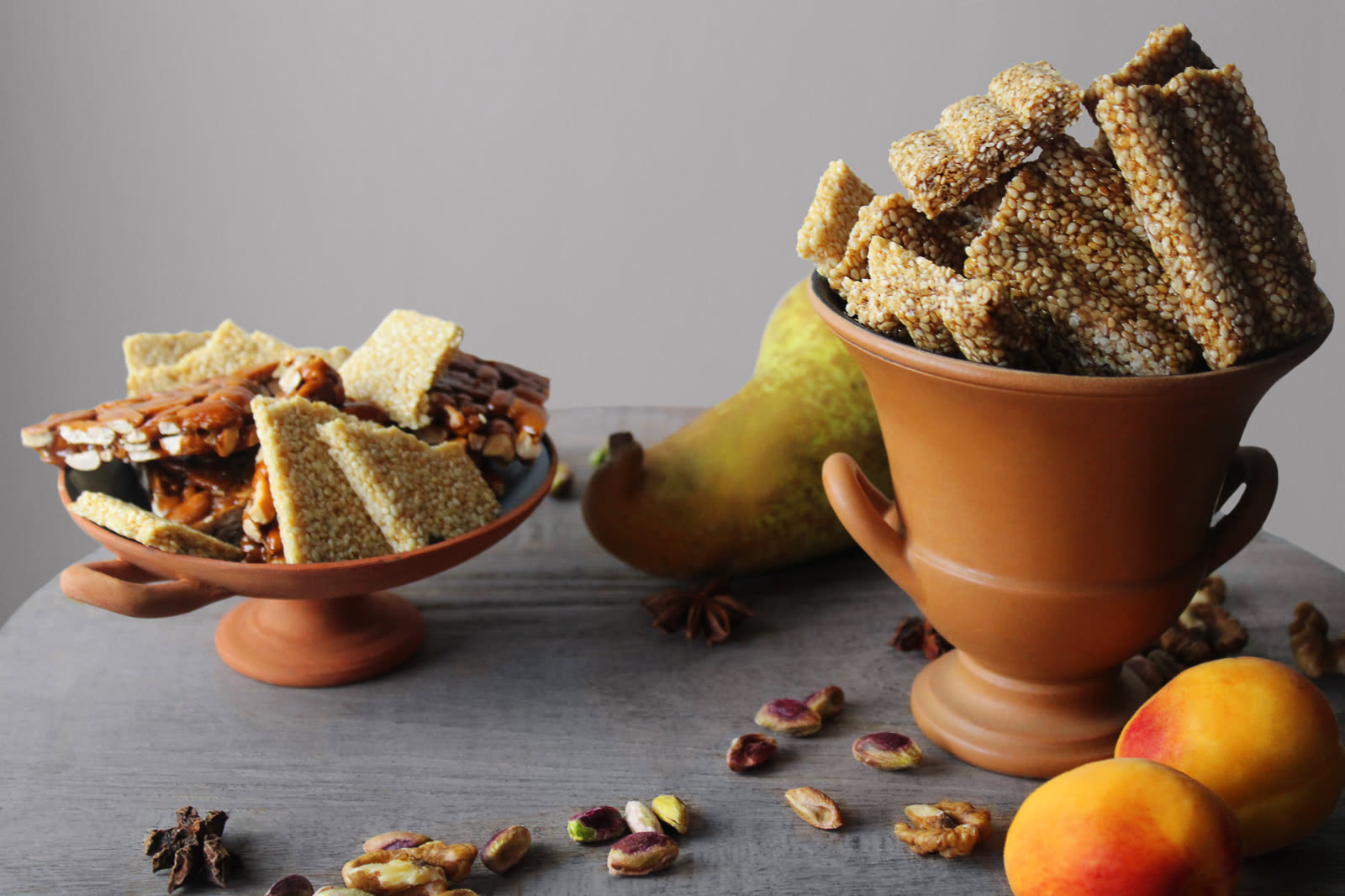 Sesame confections with nuts and fruit from the Archaeopolis Mykonos event menu