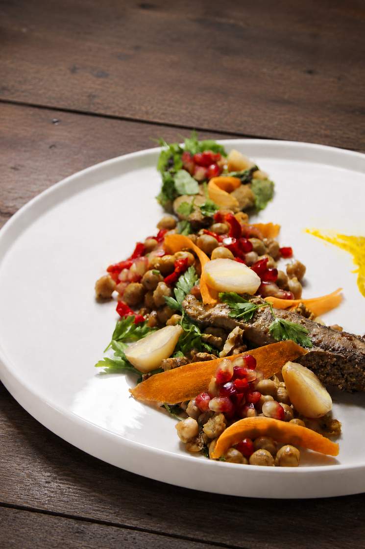 Pulses, herbs and pomegranate from the private dining event in Mykonos