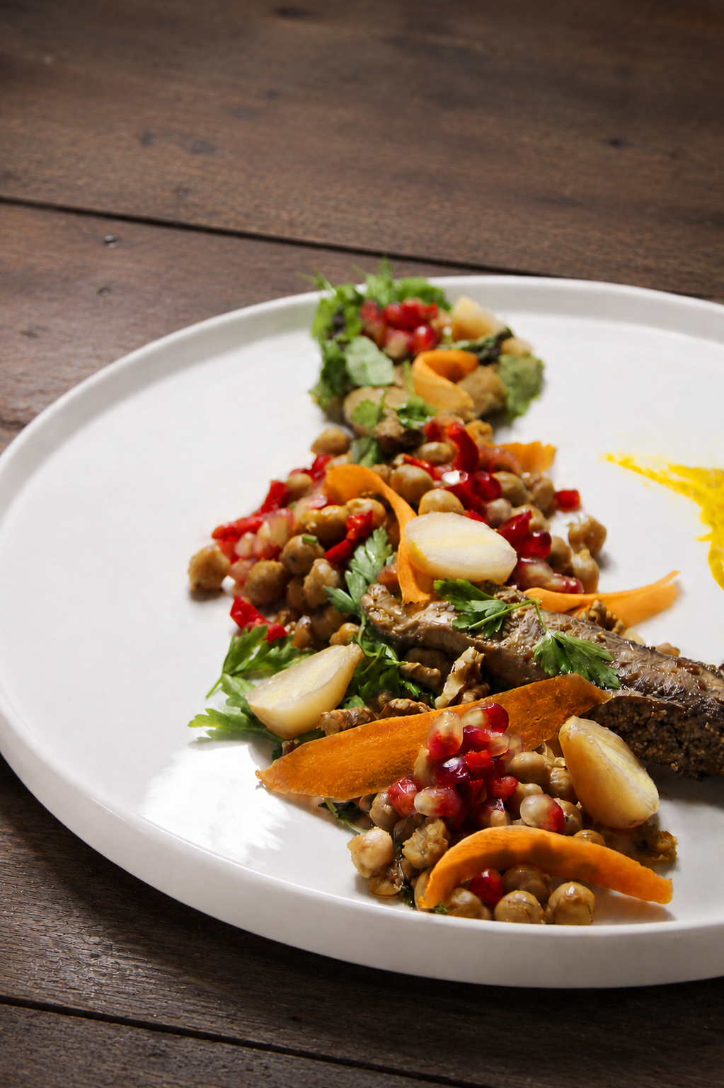 Pulses, herbs and pomegranate from the private dining event in Mykonos