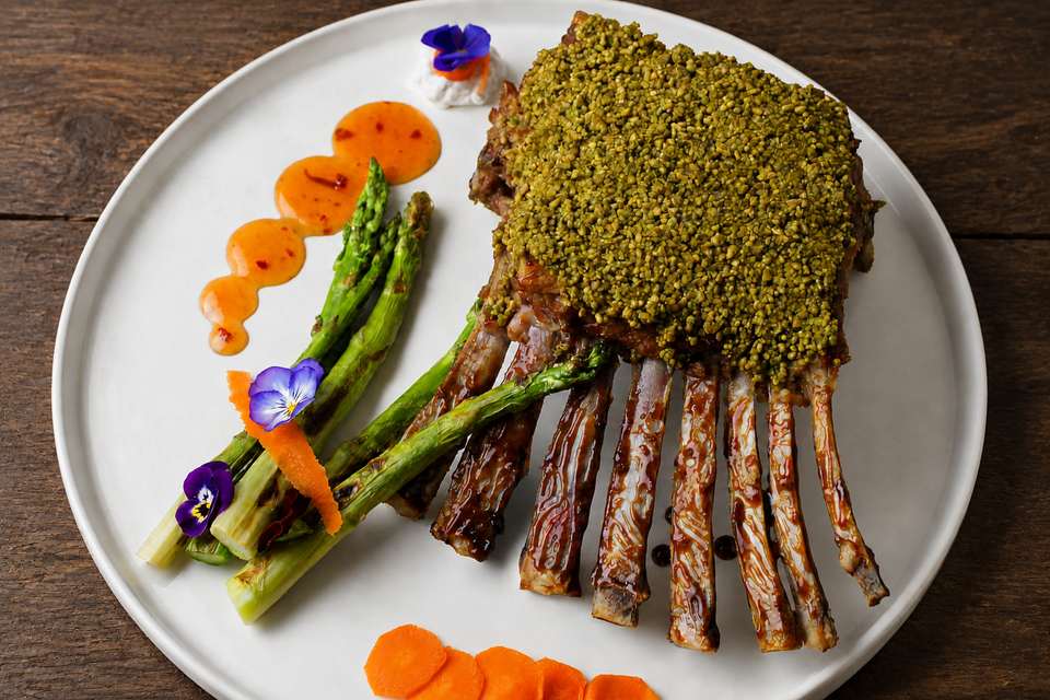 Herb-crusted course from the private dining event in Mykonos
