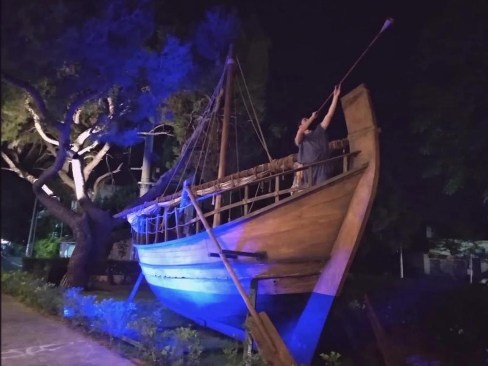 The Ship as a Stage | Archaeopolis Olkas Ship Dramatic night scene staged aboard the illuminated Archaeopolis Olkas ship