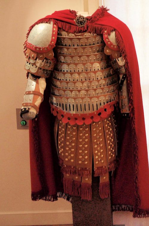 Byzantine armour interpretation with a mantle, shoulder protection and hanging strips.