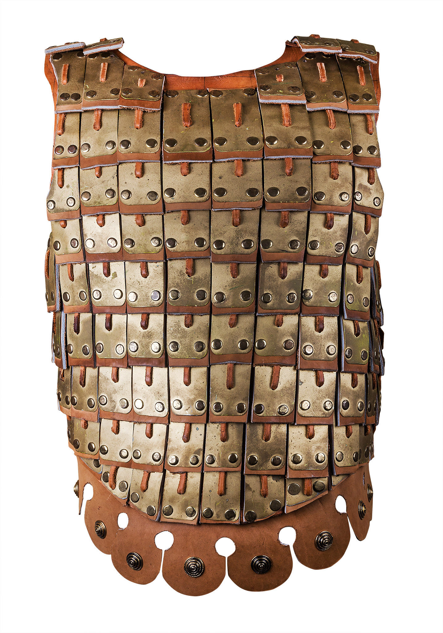 Lamellar cuirass · front view of the plates and leather lacing.