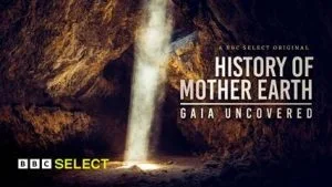 History of Mother Earth: Gaia Uncovered title over a waterfall