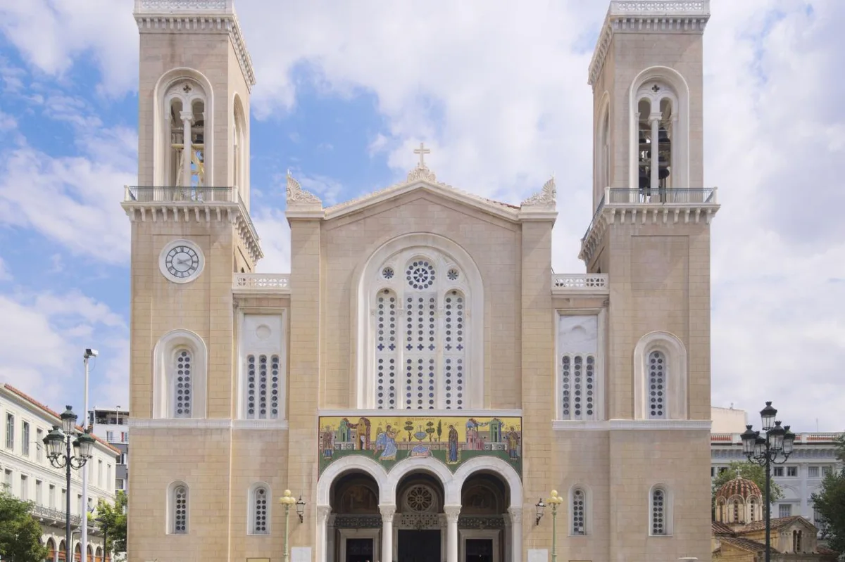 A church facade in the Bulgarian Greek communities episode publicity image