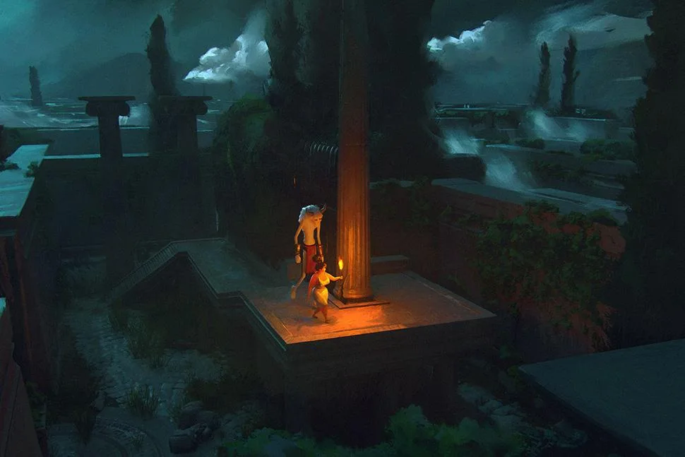 An illuminated figure inside the virtual labyrinth of Lavrynthos