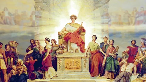 Official The Gods of Greece episode artwork with a seated classical god and mythological figures.