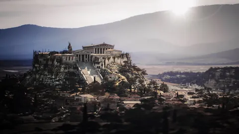 Official Ancient Greece – The Dark Chronicles key visual showing the ancient Acropolis and surrounding city.
