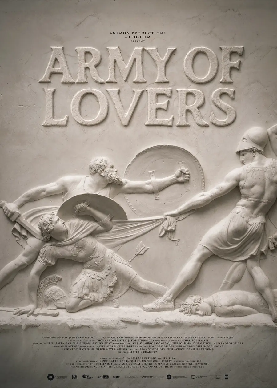 Official Army of Lovers poster with the title above a relief of ancient warriors