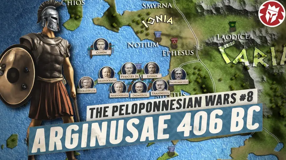 Kings and Generals episode cover showing an armoured soldier and map titled Arginusae 406 BC