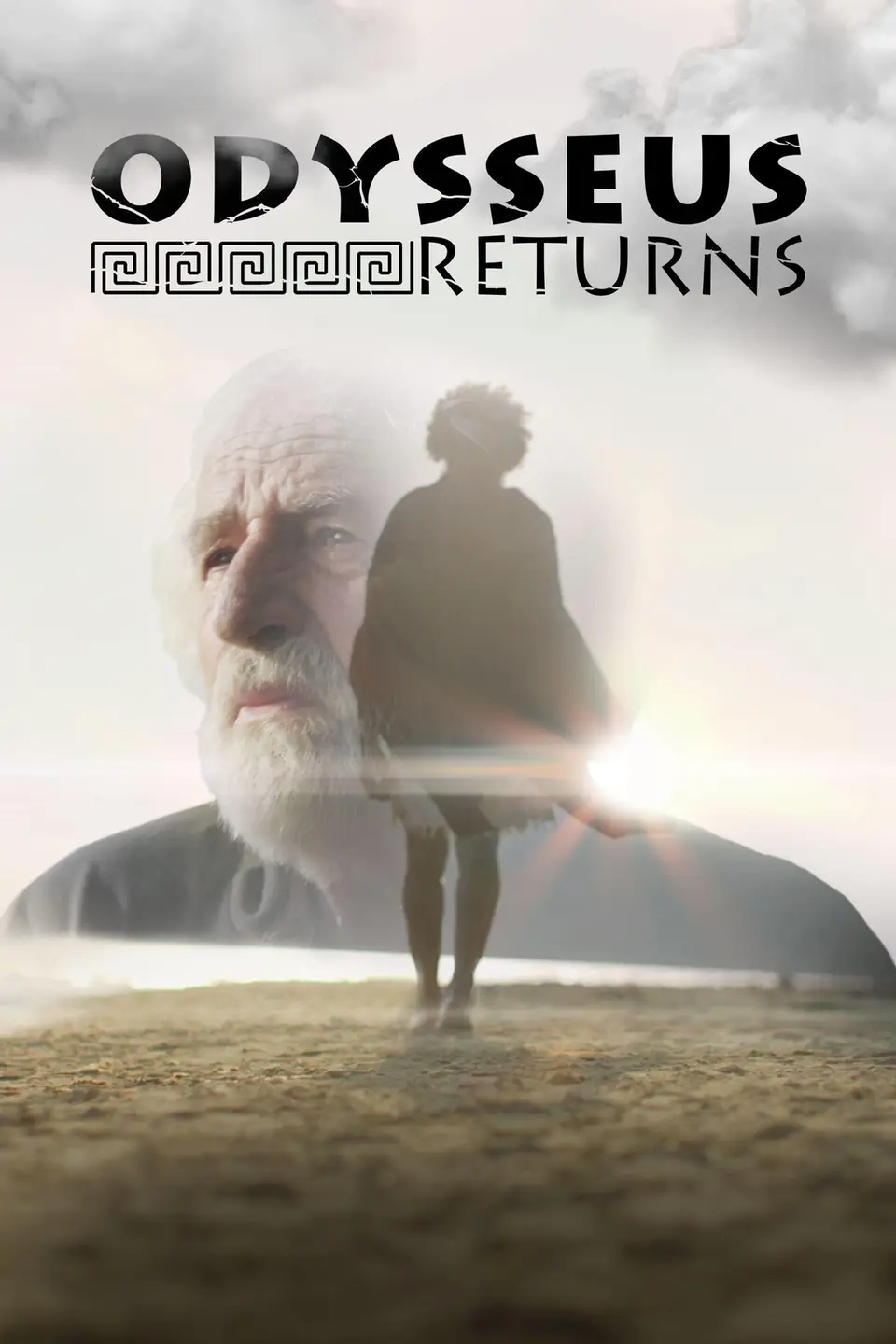 Official Odysseus Returns documentary poster with its title and a solitary figure approaching the sea