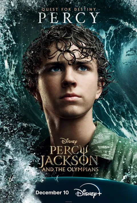 Official Percy Jackson season-two character poster with Percy surrounded by water