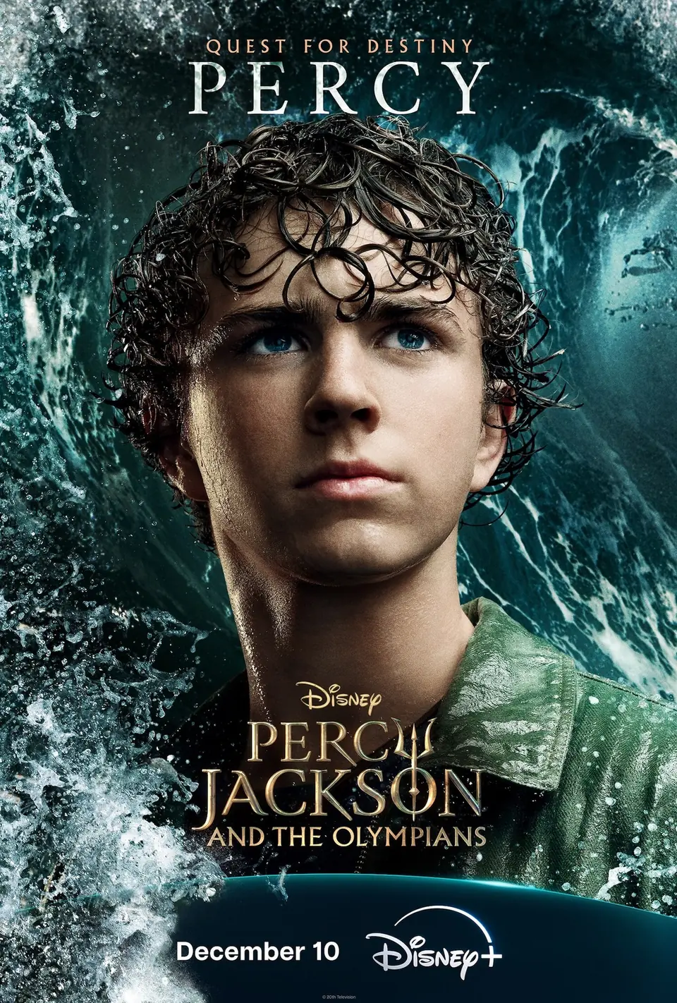 Official Percy Jackson season-two character poster with Percy surrounded by water